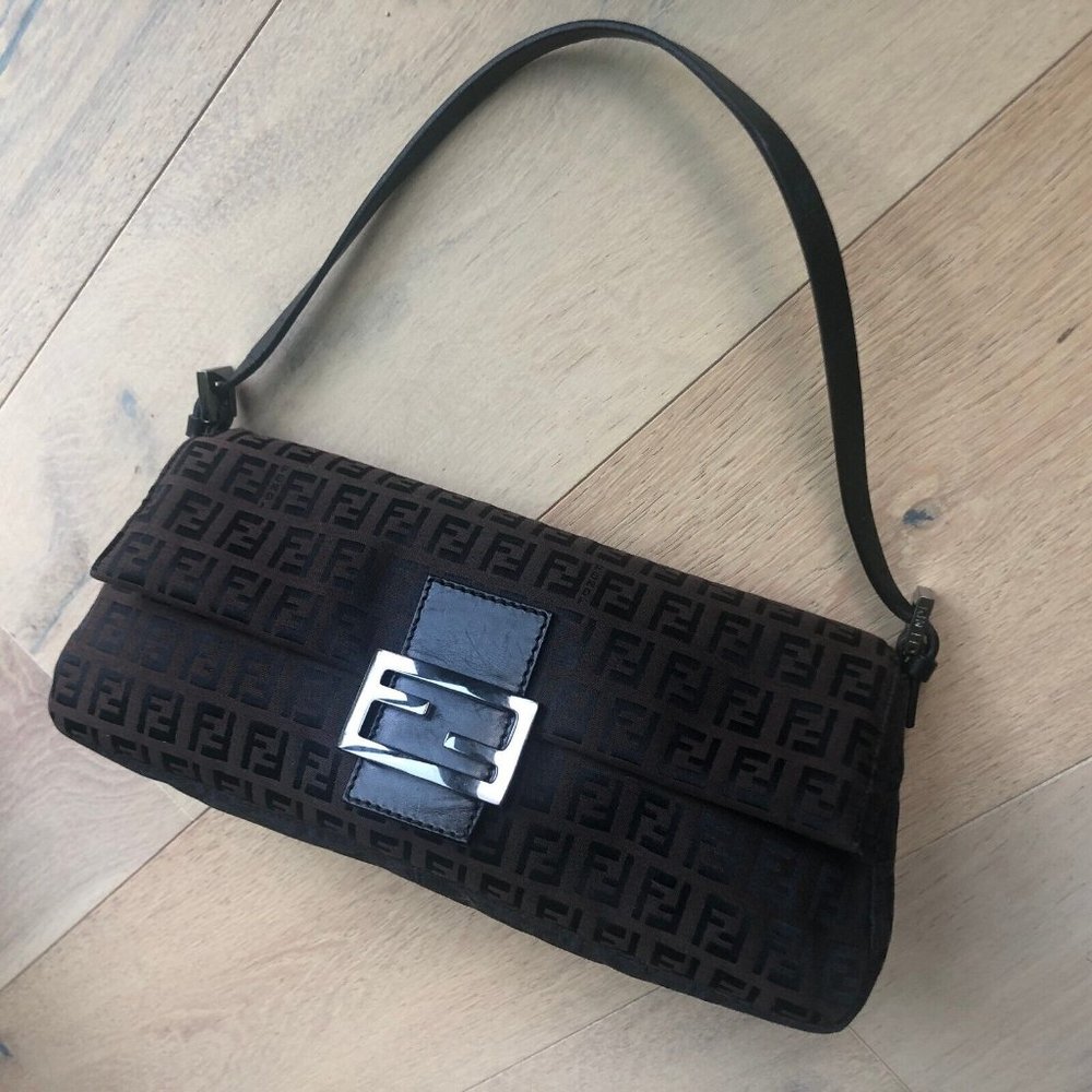 Fendi Shoulder Bag - Zucca Metal Hardware, Dark Brown